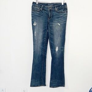 VS Love London Jean medium to dark wash low rise distressed bootcut jeans